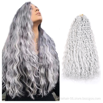 High Quality 24Inch Ombre Grey Brown Long Wavy Braids Kinky Curly Water Deep Wave Crochet Braiding Synthetic Hair Extensions